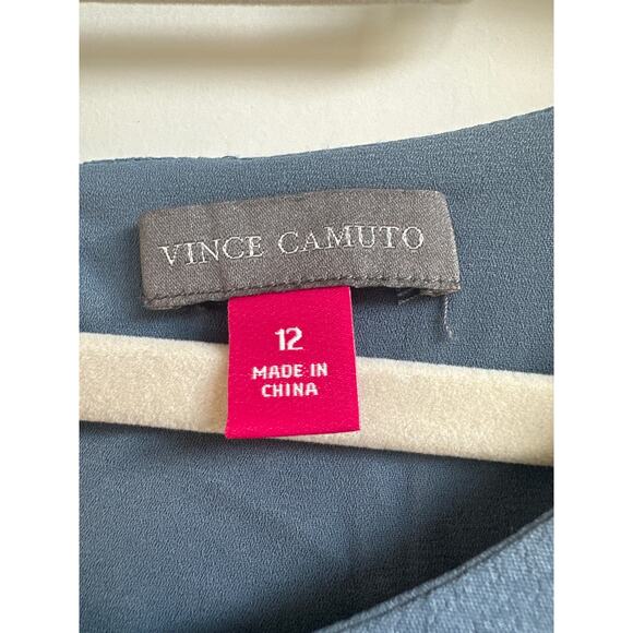 Vince Camuto Blue with Pink, Green, White Floral Print Statement Sleeves Blouse - Picture 2 of 7